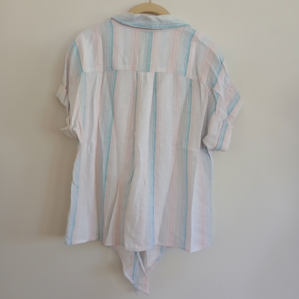 ANTHROPOLOGIE CLOTH & STONE LIYA STRIPED TIE FRONT TOP SIZE LARGE - Picture 7 of 7
